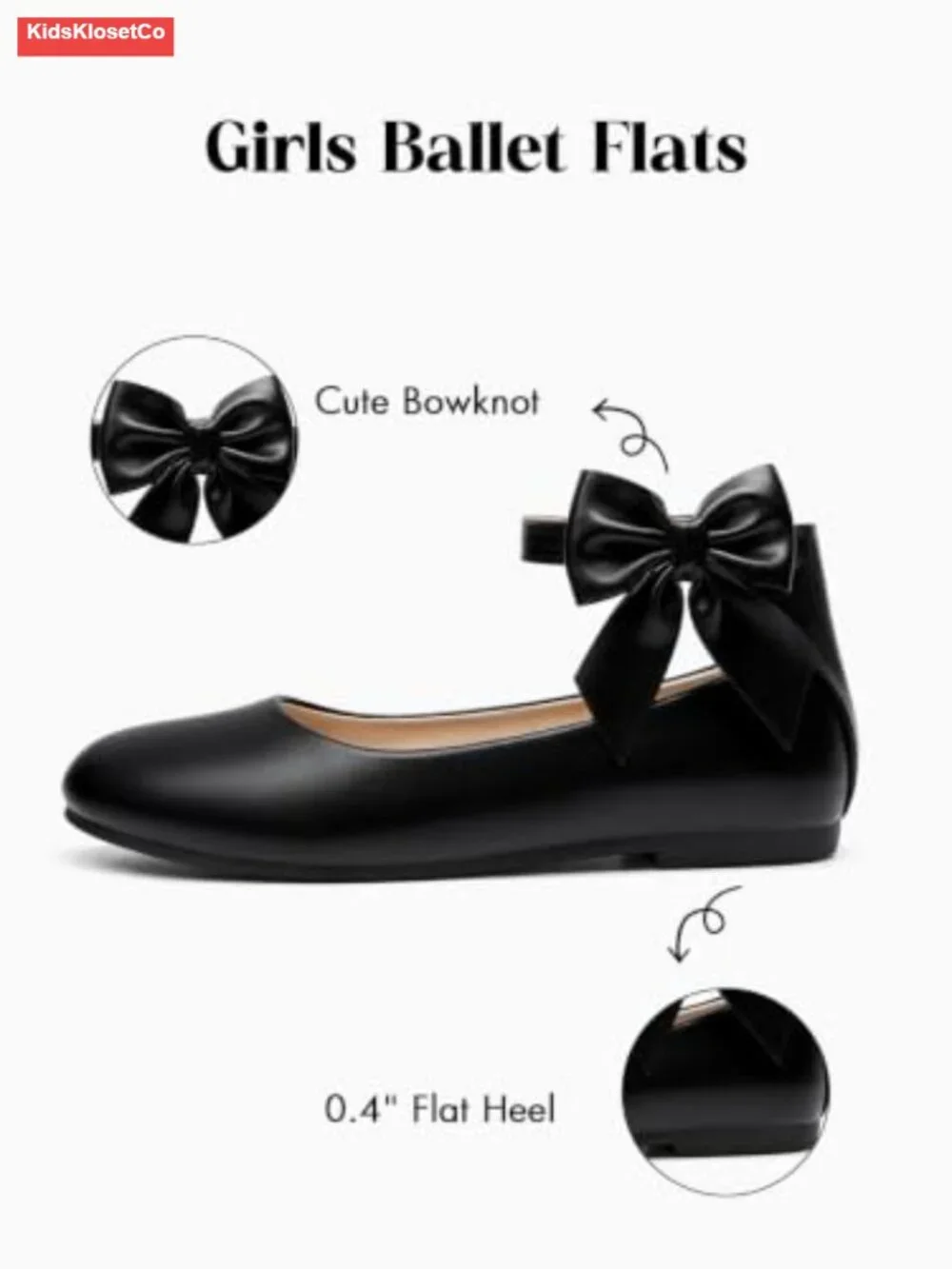 Girls Ballet Flats Dress Shoes Faux Leather Bowknot Ankle Strap Hook-and-Loop